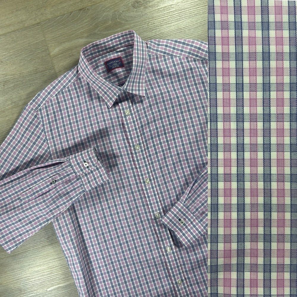 Untuckit Shirt Large Slim Fit Wrinkle Free Pink Check Long Sleeve Button Up